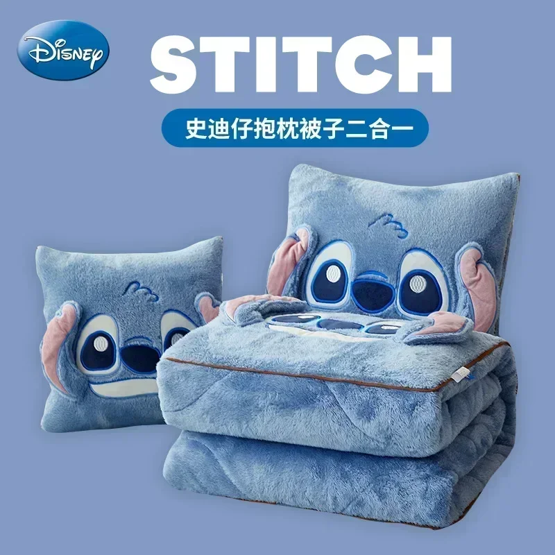 Stitch Disney Throw Pillow Blankets Two in One Cartoon Anime Thickened Nap Blanket Bedroom Living Room Quilt New Kids Cute Gifts