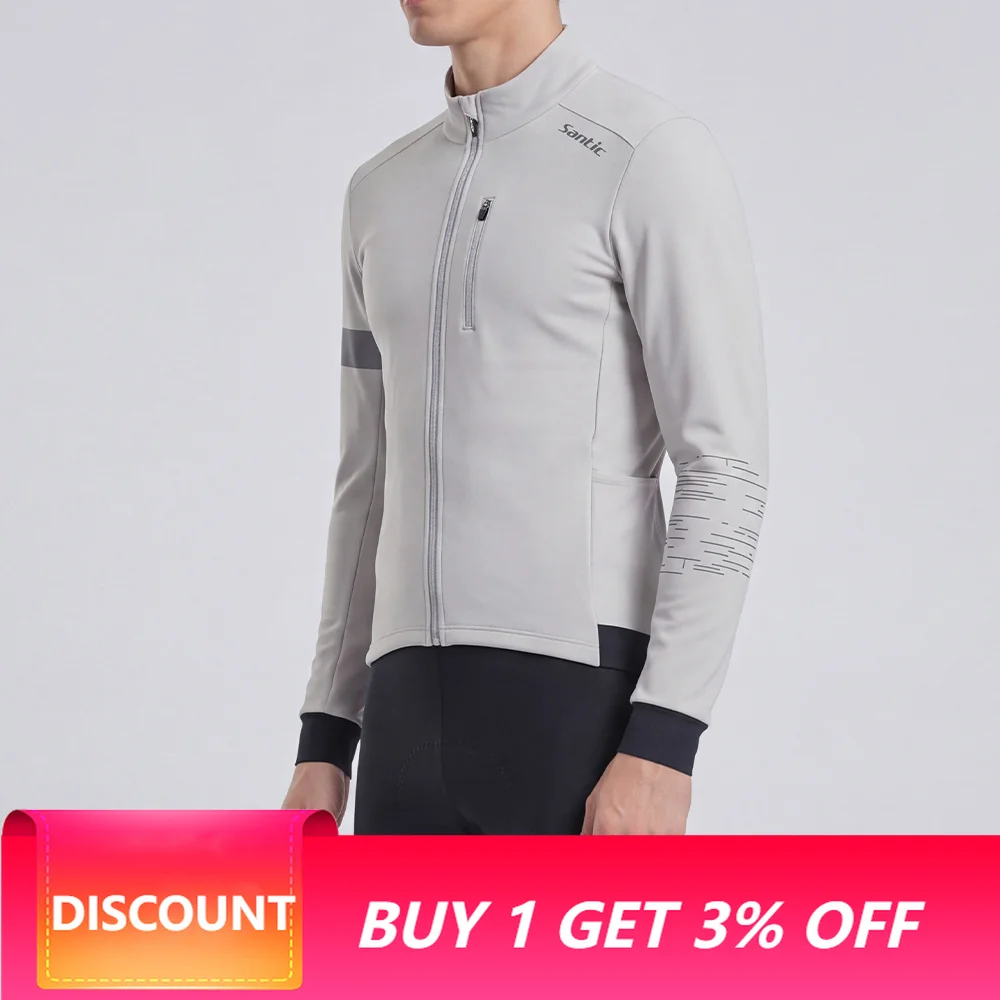 Santic New Men's Cycling Jackets Thin Fleece Long Sleeve Windproof Warm Road Bike Shirt with Pockets Suitable 6-16℃ KM26C01195
