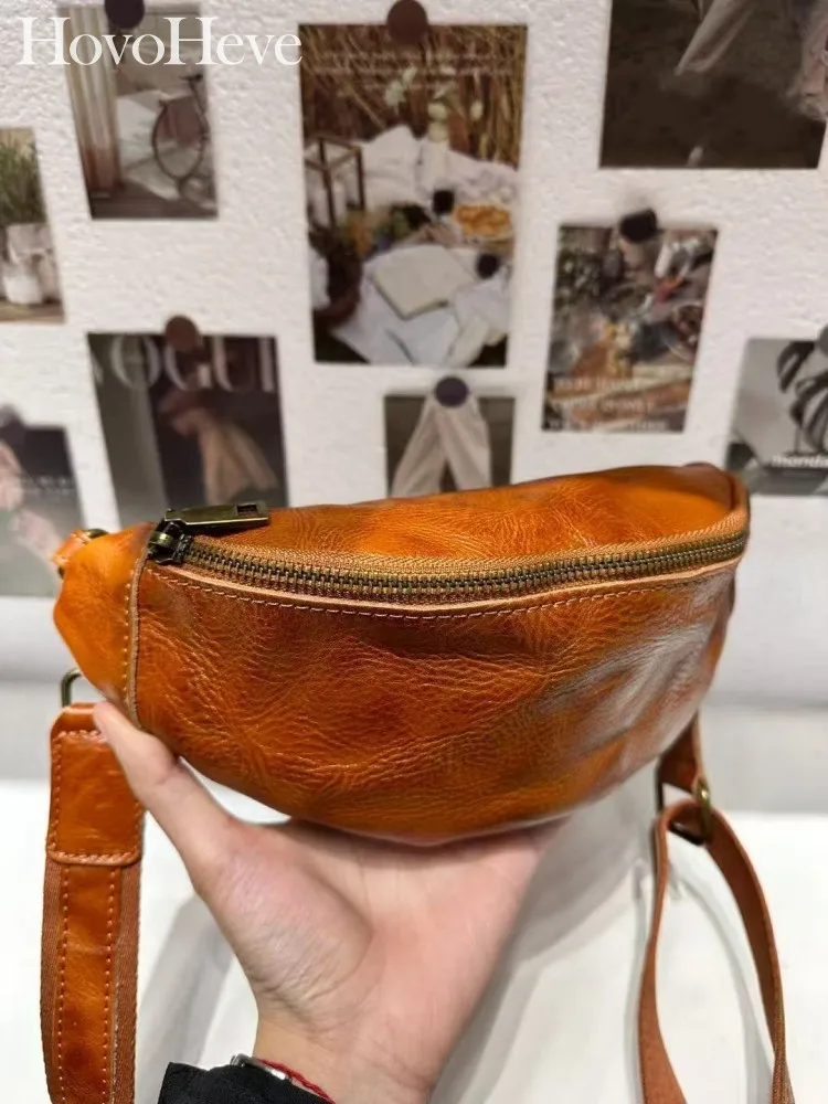

Fashion Women Saddle Bag Zipper Casual Genuine Leather Solid Color Retro Versatile Single Strap Shoulder Armpit Crossbody Bag