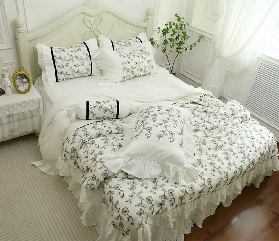 Romantic elegant lace beding set,embroidery retro flower full queen king cotton home textile bedspread pillow case quilt cover