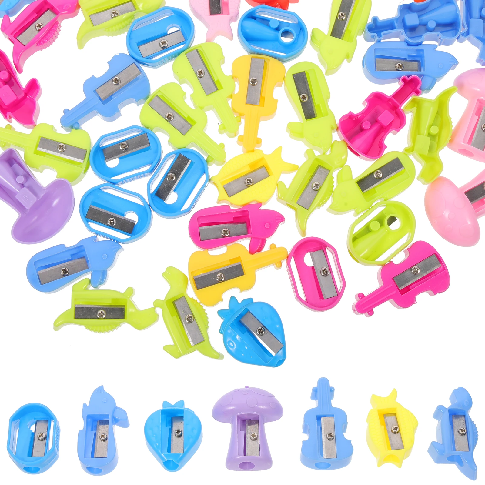 50 Buah Rautan Pensil Kartun Engkol Mini Genggam untuk Sekolah Plastik Manual Anak Kelas Pensil Warna Dapat Digunakan Kembali