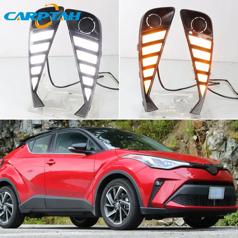 Car LED DRL Daylights For Toyota C-HR CHR 2020-2022 2023 Yellow Turn Signal Daytime Running Headlamps Auto Driving Lamp Foglamps