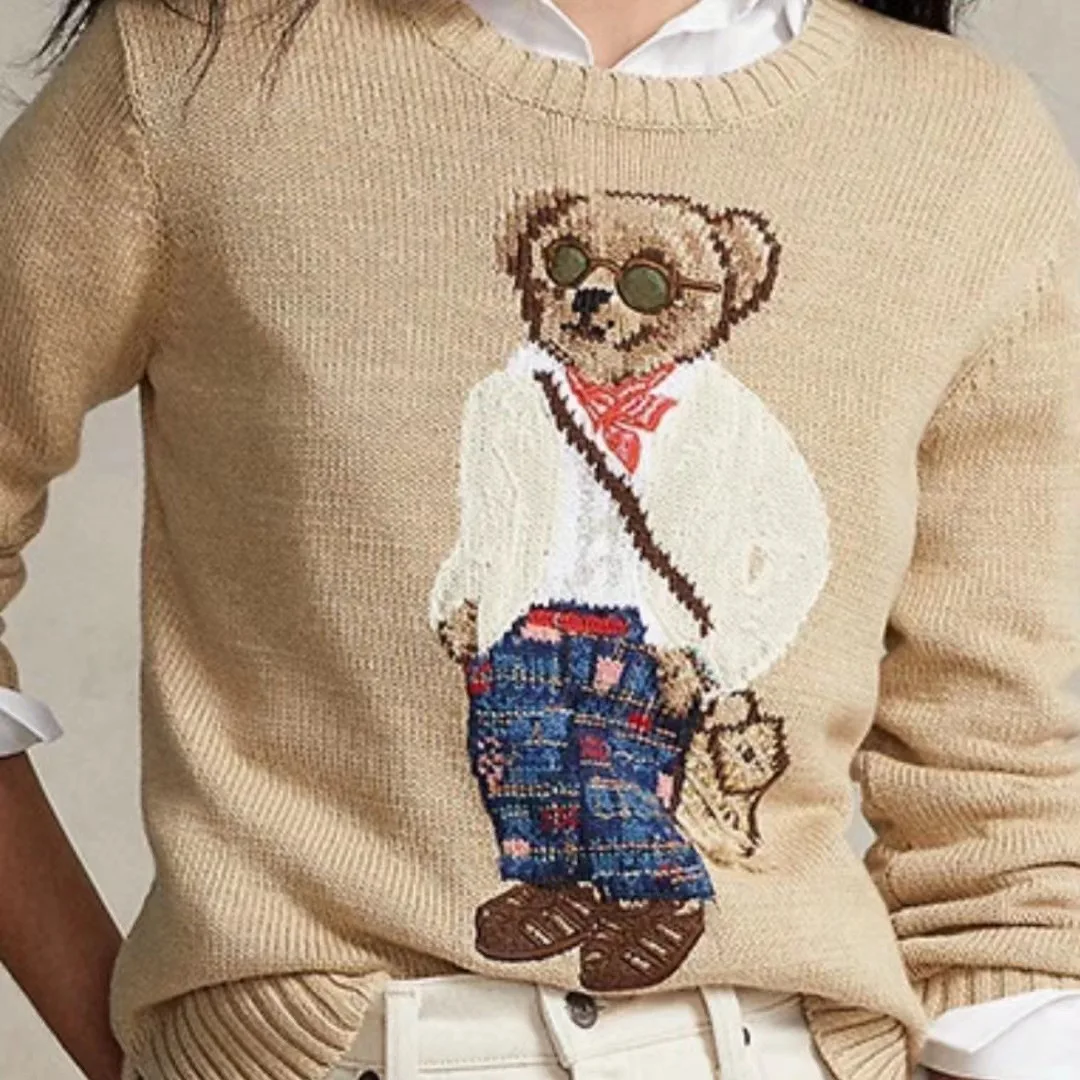 2025 Autumn/Winter New Cartoon Bear Round Neck Sweater Versatile Men\'s and Women\'s Knitted Sweater Luxury Brand Clothing Top