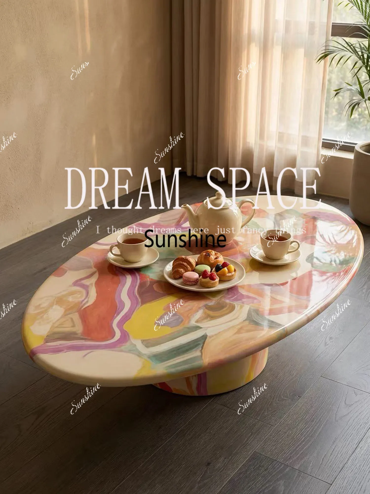 

Овальный кофейный столик в стиле средневековой живописи, расписанный вручную, креативный домашний кофейный столик.