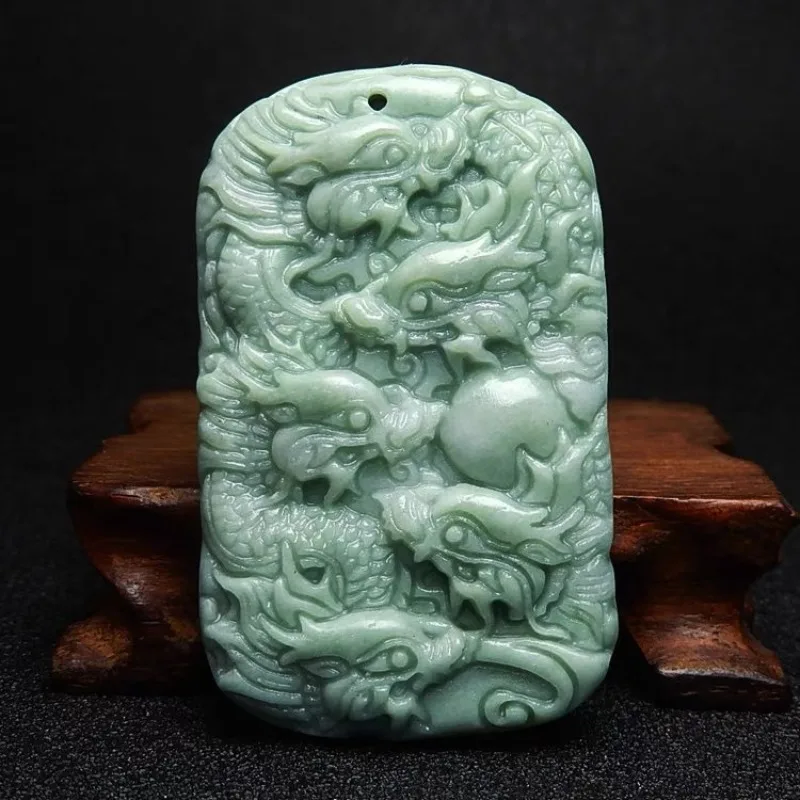 

Natural Bean -green Hand -carved Zodiac Dragon Pendant Fashion Boutique Jewelry Men's and Female Jade Necklace Gifts