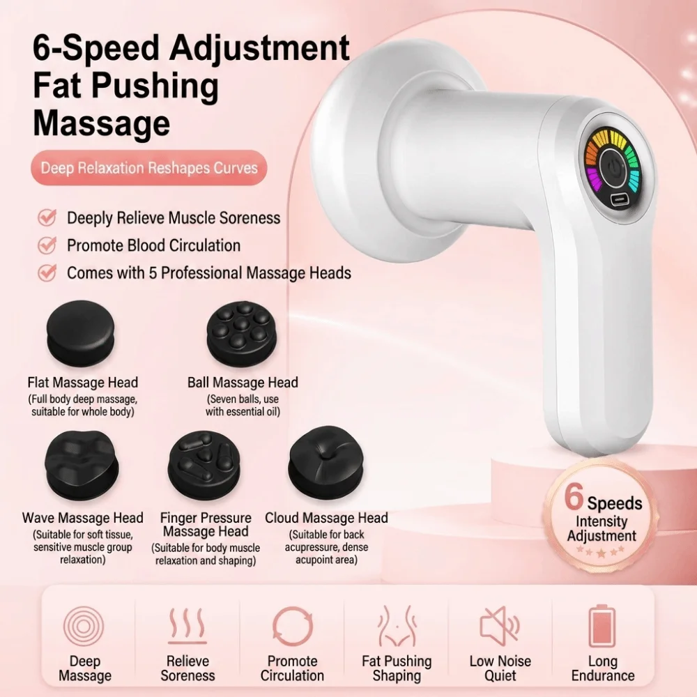 5 Massage Heads Body Massager USB Rechargeable Multi-Functional Handheld Stick Portable Wireless Vibration Massager Home