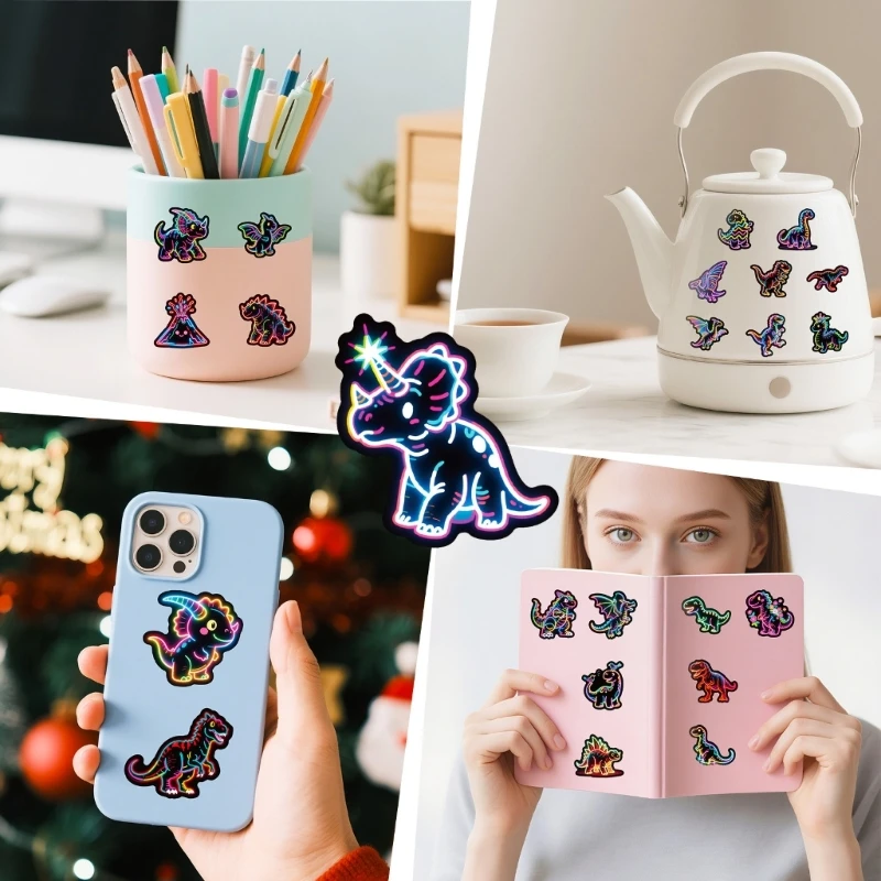 Packung mit 56 bunten Dinosaurier-Aufklebern, Graffiti-Kunst für abnehmbare Dekorationsprojekte, Kinder-Scrapbooking-Zubehör,