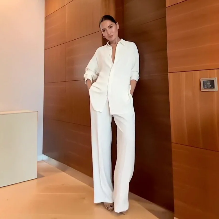 Fall New Fashion Long Sleeve Button Up Shirt Pants Set For Women Commute Style European And American Trade