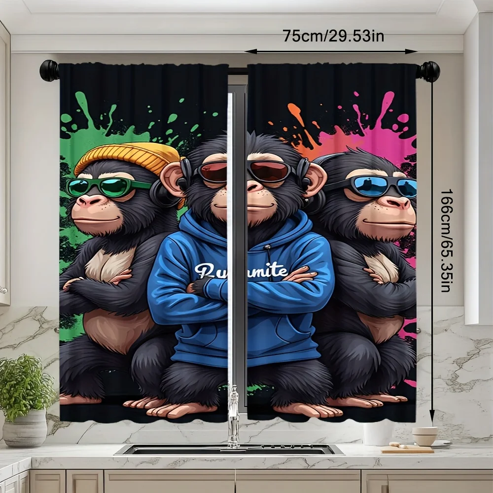 Cool Monkey Curtains Graffiti Style Print Cartoon Animal Window Drapes with Sunglasses for Living Room Bedroom Modern Home Decor