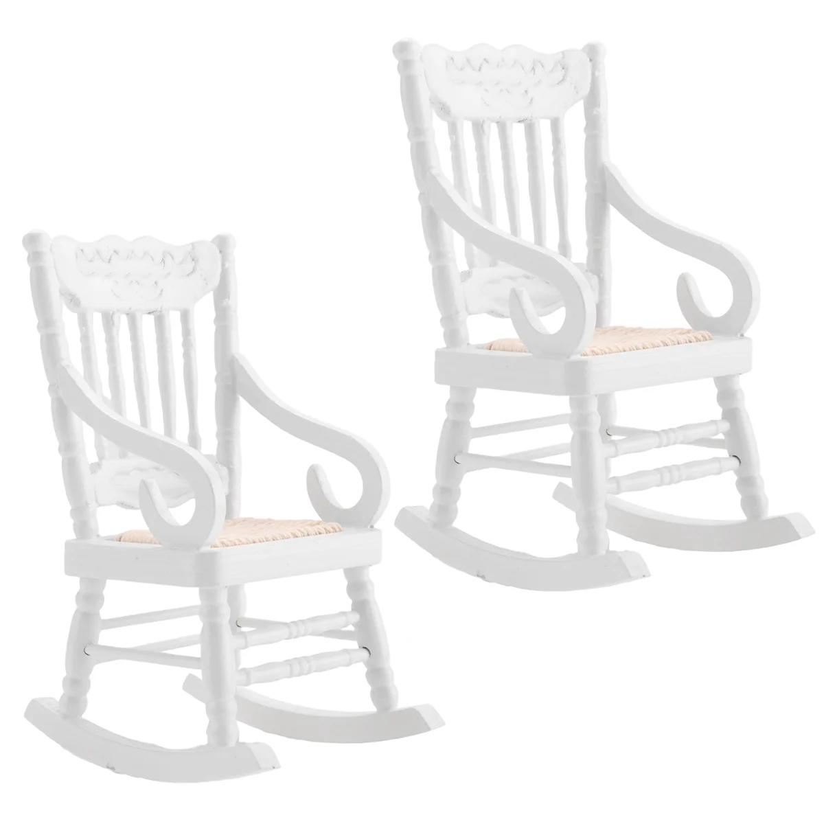 Meubles miniatures en bois, chaises à bascule, accessoires pour décoration de maison au beurre, blanc, 2 pièces, 1:12