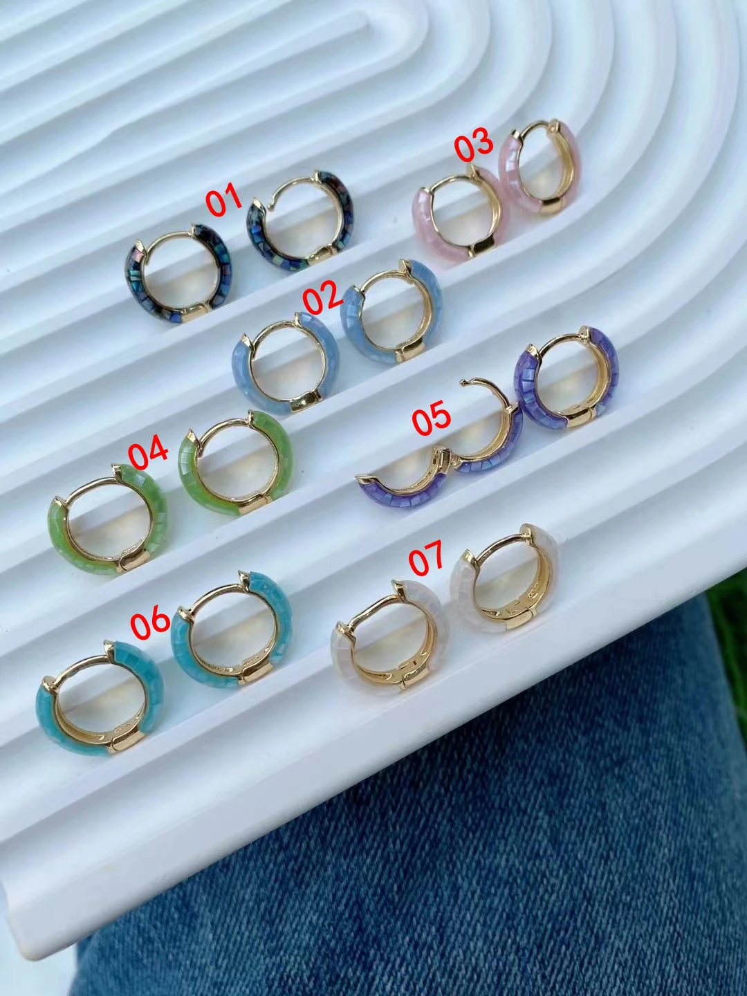 3 Pairs, Fine Gems Shell Hoop Earrings for Women Huggie Earrings Fashion Party Jewelry Gifts