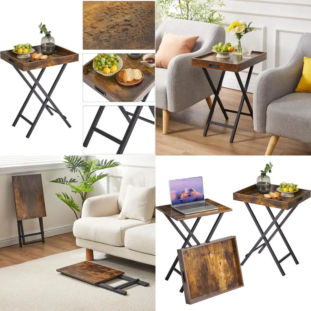 

2-Piece Collapsible Wooden TV Trays with Detachable Serving Tops, Portable Snack Tables for Home, Office, Outdoors in Rustic Bro