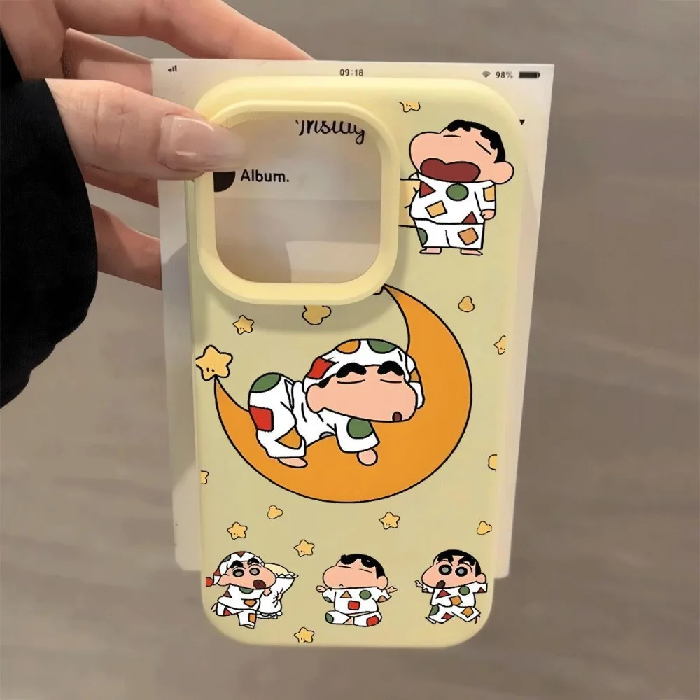 تلوين شين تشان جراب هاتف آيفون 16 15 14 13 12 11 برو ماكس 12 13 Mini X XR XS SE 7 8 14 15 16 Plus غطاء سيليكون سائل