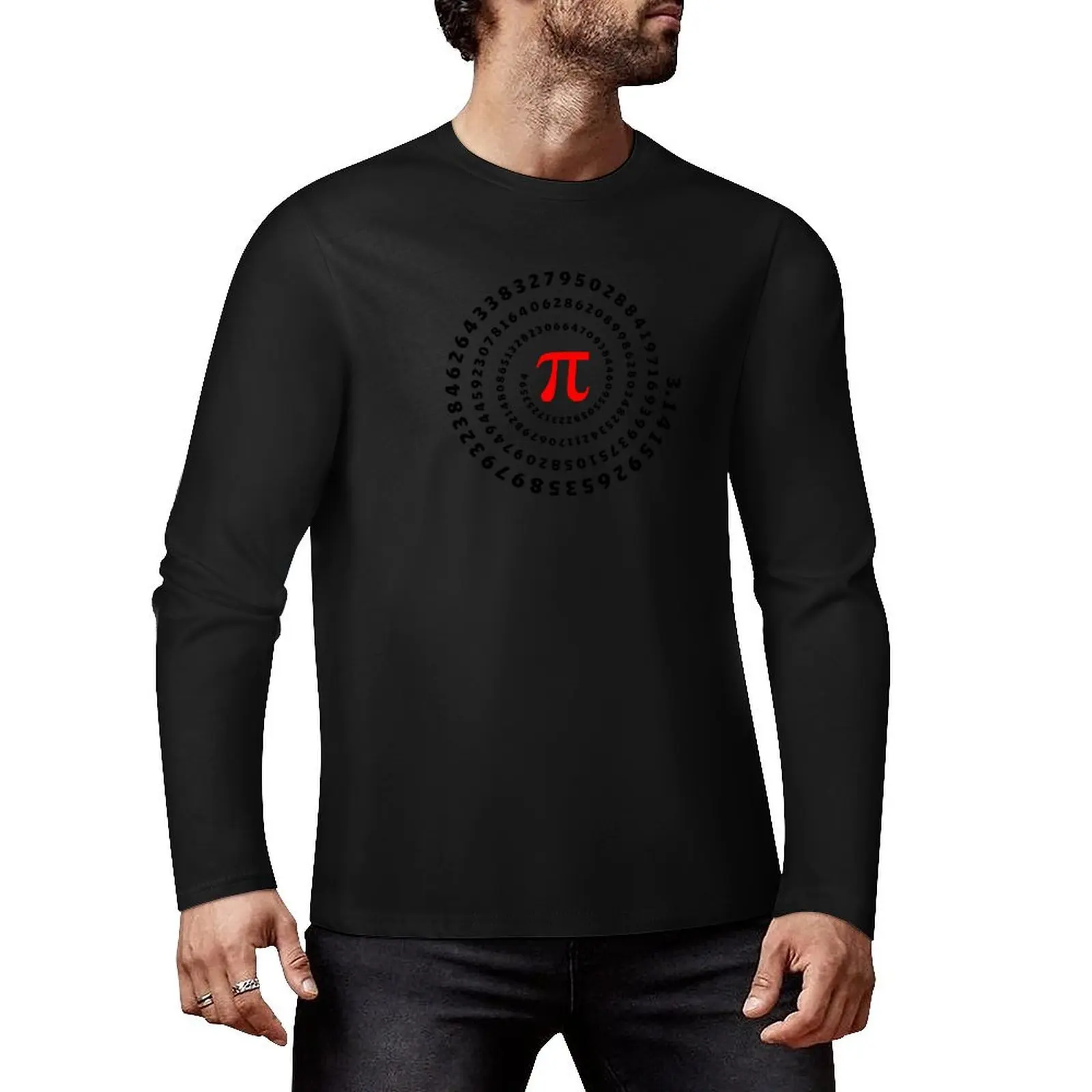 Pi, π, spiral, Science, Mathematics, Math, Irrational Number, Sequence Long T-Shirt cute tops mens vintage t shirts