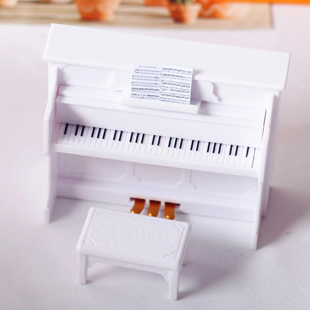 Dollhouse Piano Ornaments Miniature Furniture Music Instrument Home Decor Accessory Kids Toy and Stool Decorations