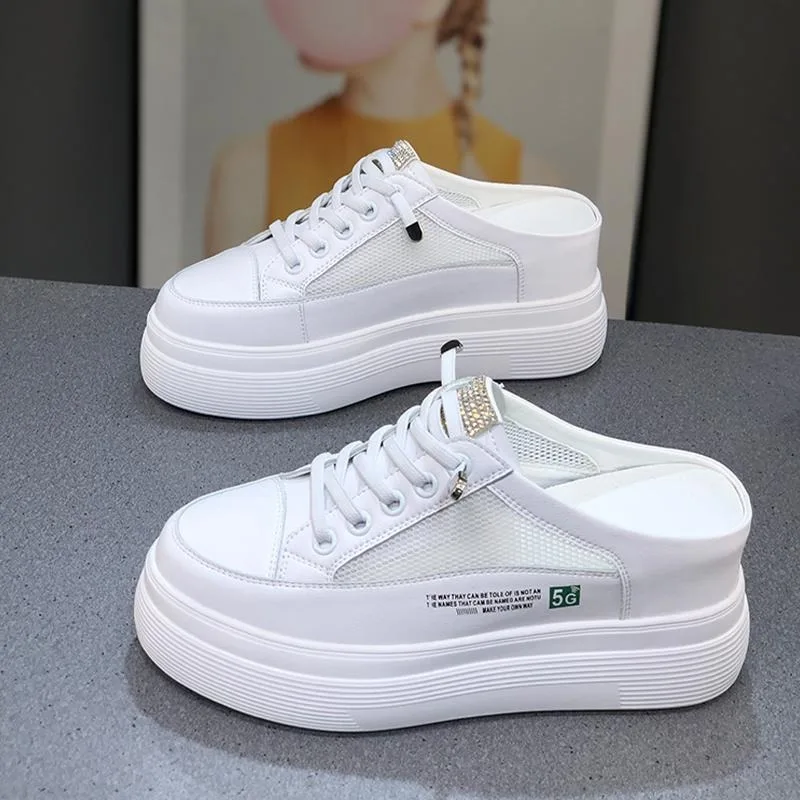 

Women's Platform Shoes Fashion Baotou Half Slipper Summer Mesh Breathable Casual Mules Shoes for Women Designer Vulcanize Slides