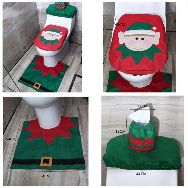 3Pcs Christmas Elf Toilet Seat Covers Set Bathroom Mats For Xmas Toilet Decoration Home New Year Navidad Holiday Decor Supplies