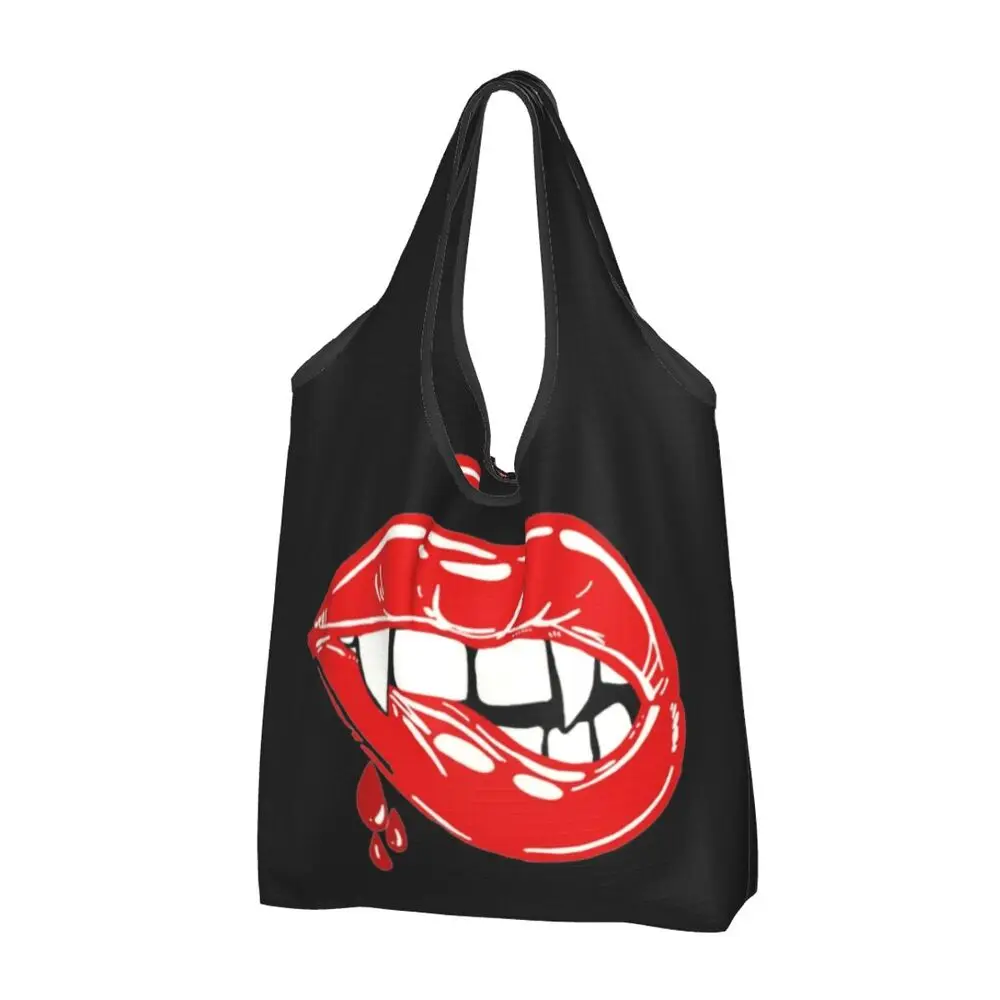 

2025 New Style Custom Funny Gothic Vampire Shopping Tote Bags Portable Halloween Haunted Mansion Groceries Shoulder Shopper Bag