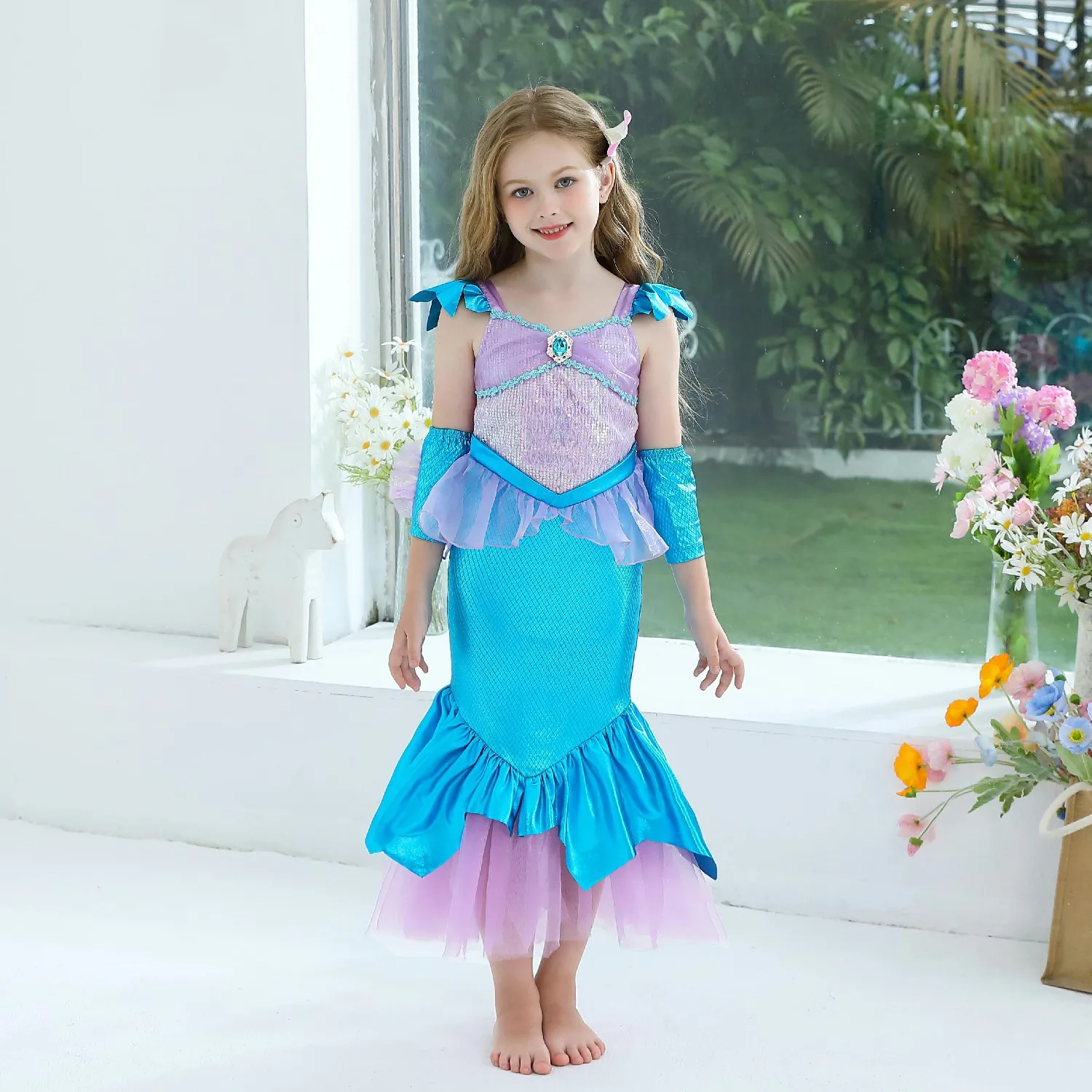 

2025 Little Mermaid Ariel Costumes for Girls Princess Dress Cosplay Carnival Kids Birthday Party Dress Up Halloween Clothing