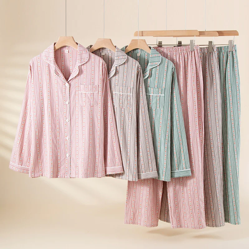 

Ночная одежда с цветочным принтом, женский пижамный комплект, осенняя одежда для сна, женская домашняя одежда, пижамы из 100% хлопка с длинными рукавами, женская ночная рубашка