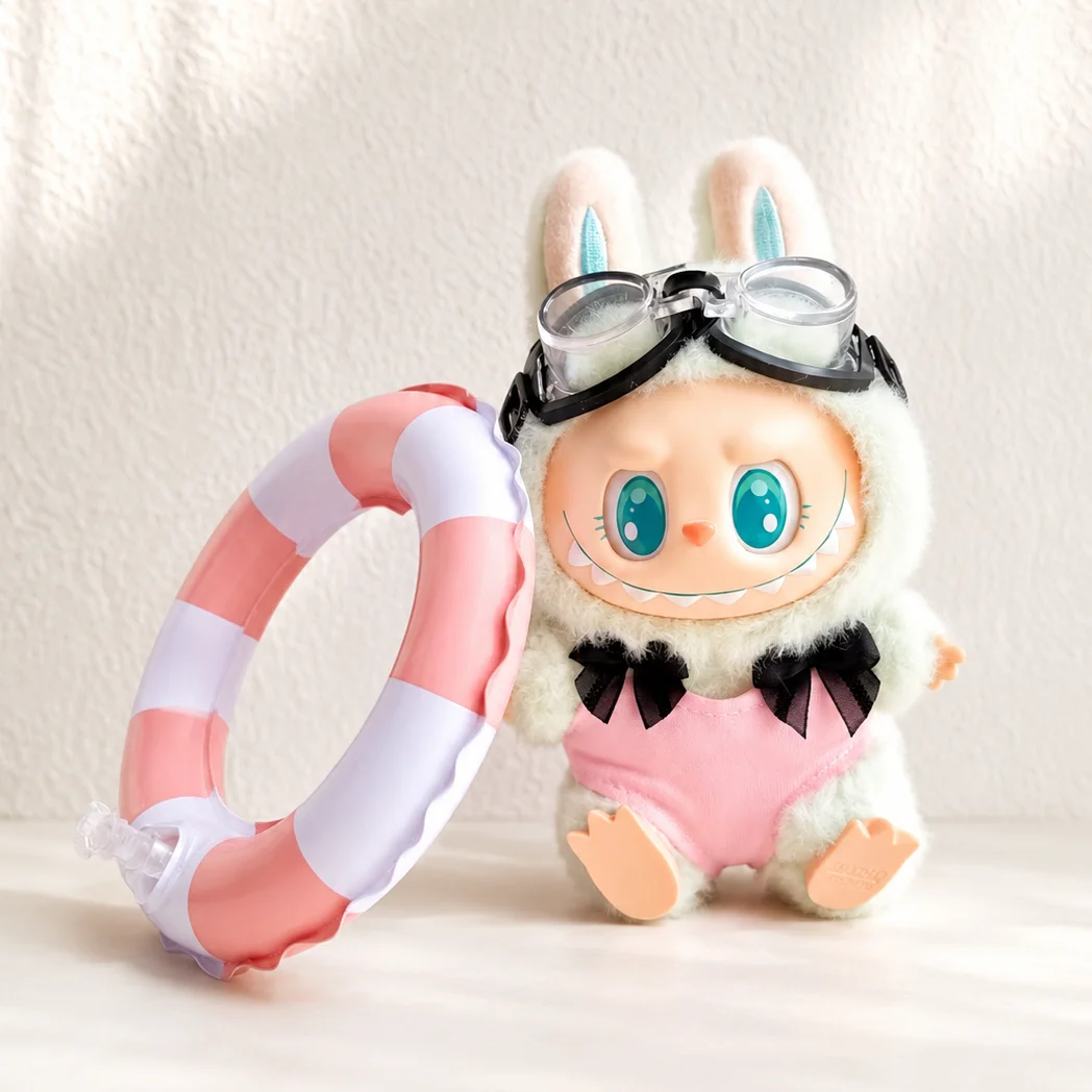 Cute Mini Swimming Ring for 15-17cm Labubu Doll Goggles Air Pump Pool Float Accessories Toy Figure Summer Gift Collectible Decor