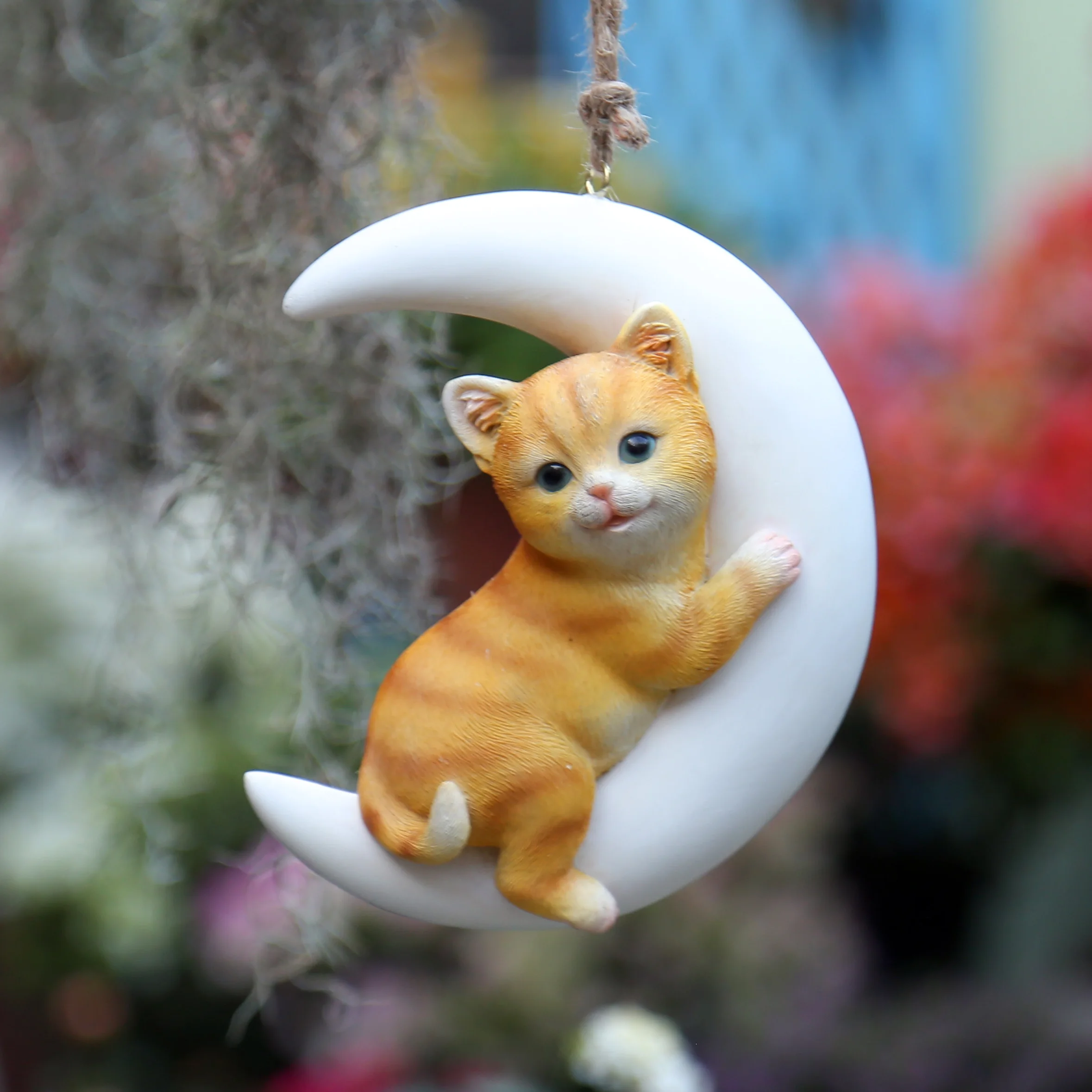 Resin Handicraft Ornaments Cartoon Pendant Garden Courtyard Hanging Decoration Moon Rabbit Home Furnishing