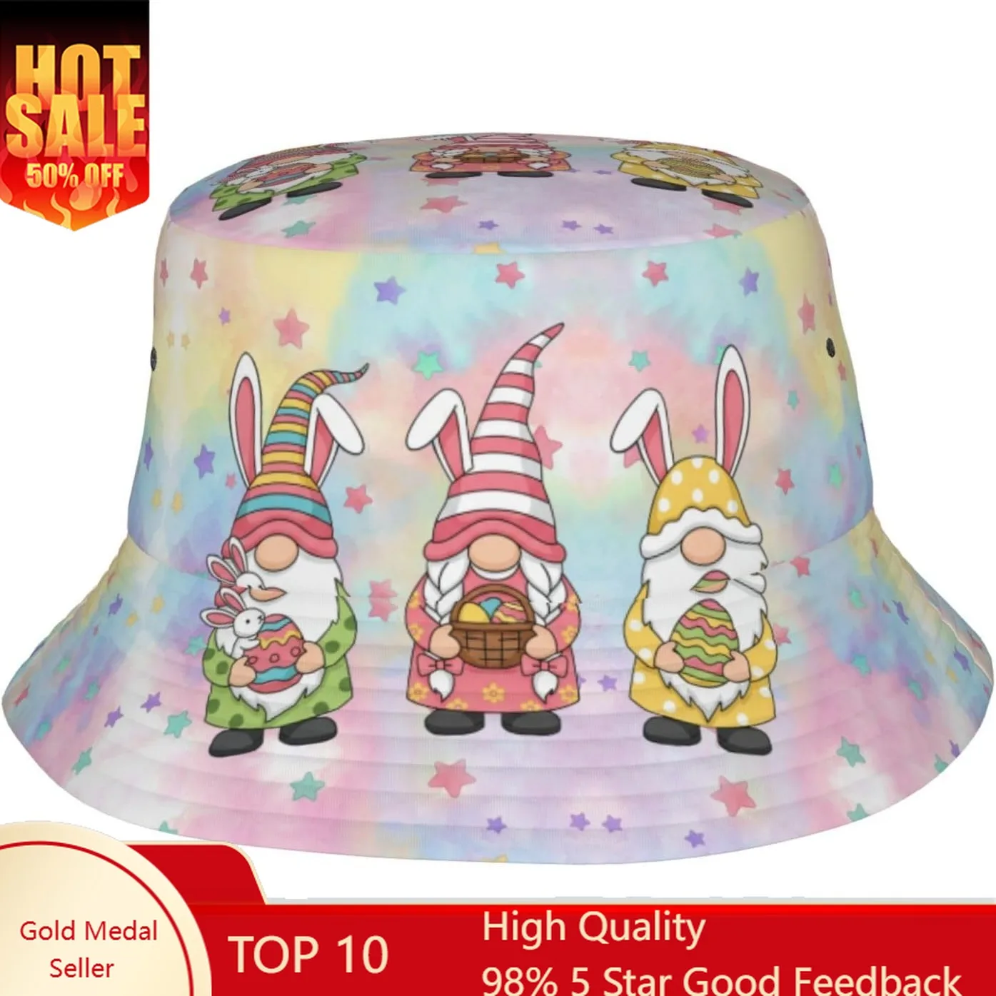 

Cute Easter Bunny Rabbit Eggs Bucket Hat Fashion Packable Sun Cap Beach Outdoor Fisherman Hats for Women Men