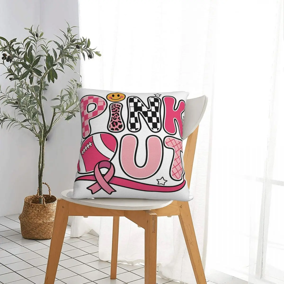 Breast Cancer Football Pink Out Breast Cancer Awareness Pillowcase Cushion Cover Gift Throw Pillow Case Cover Home Square 18'