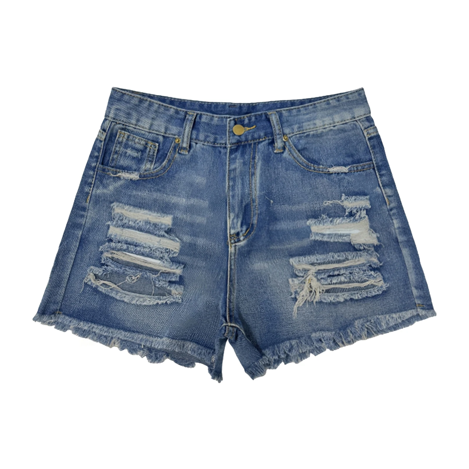 Women s Distressed Denim Bermuda Shorts High Waisted Ripped Jean Shorts with Frayed Hem and Pockets for Summer Street Style