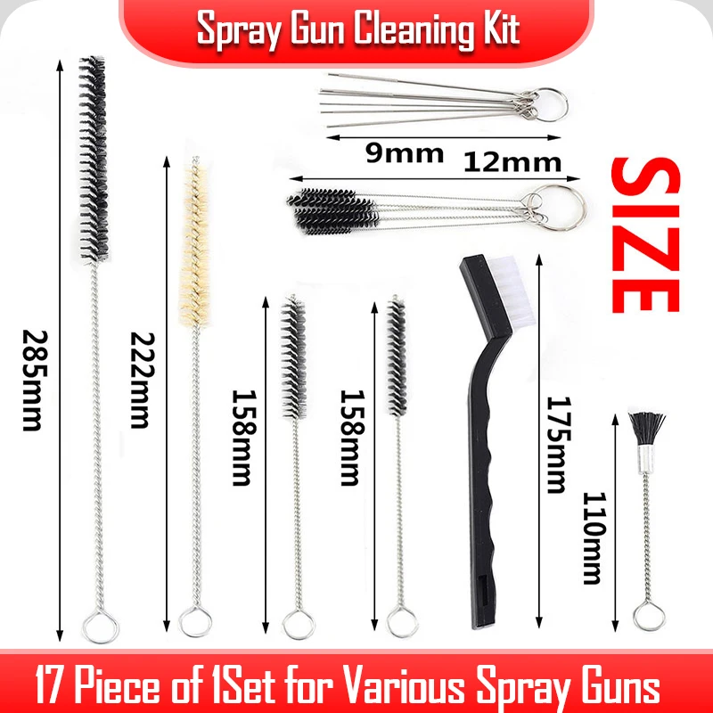 

Spray Gun Cleaning Kit for Various Spray Guns Complete Clean HVLP Paint Guns Air Tools Gravity Detail Airbrush 17 Piece of 1Set