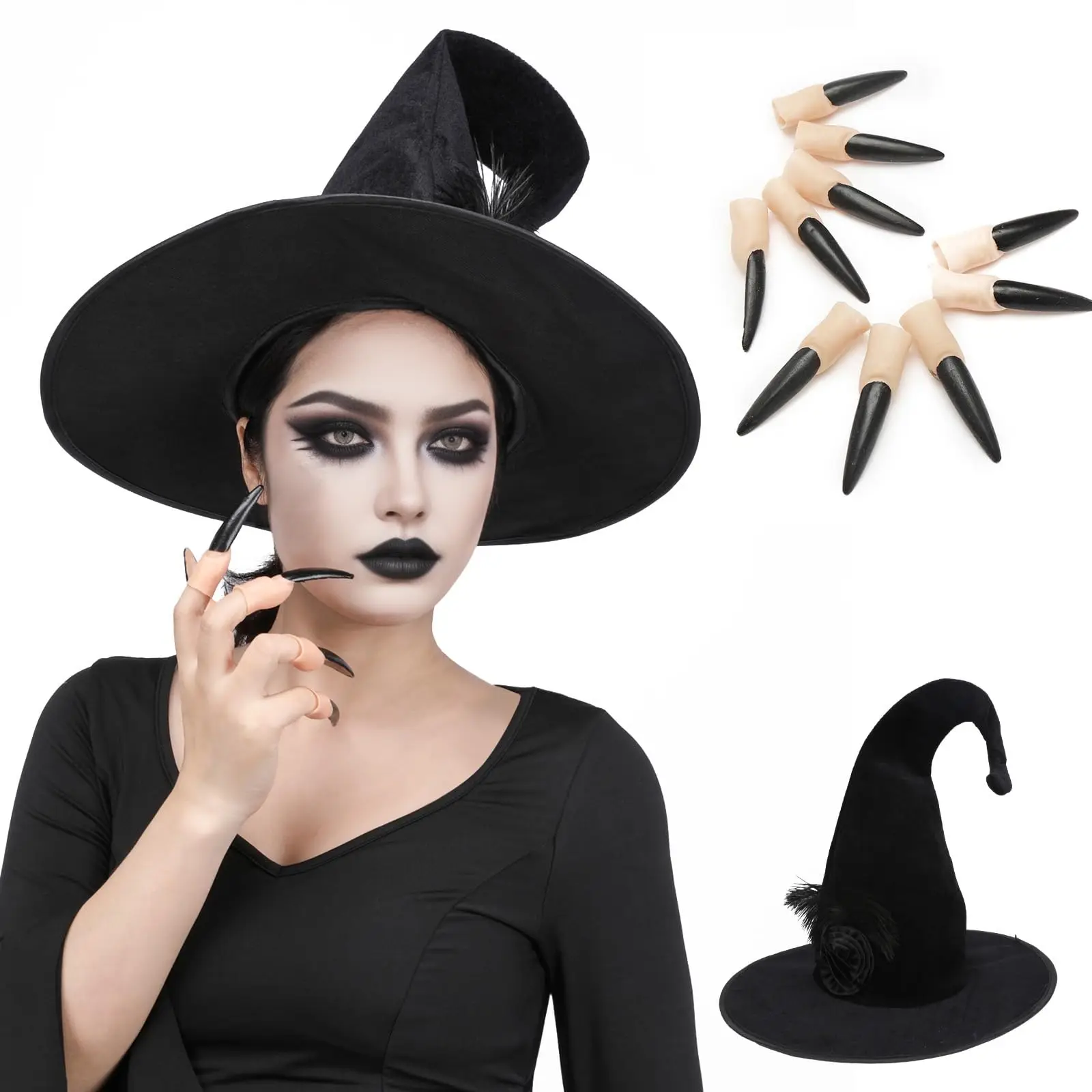 

Gothic Adult Black Witch Hat With Nails Props Halloween Cosplay Costume Party Fancy Dress Up Props Women