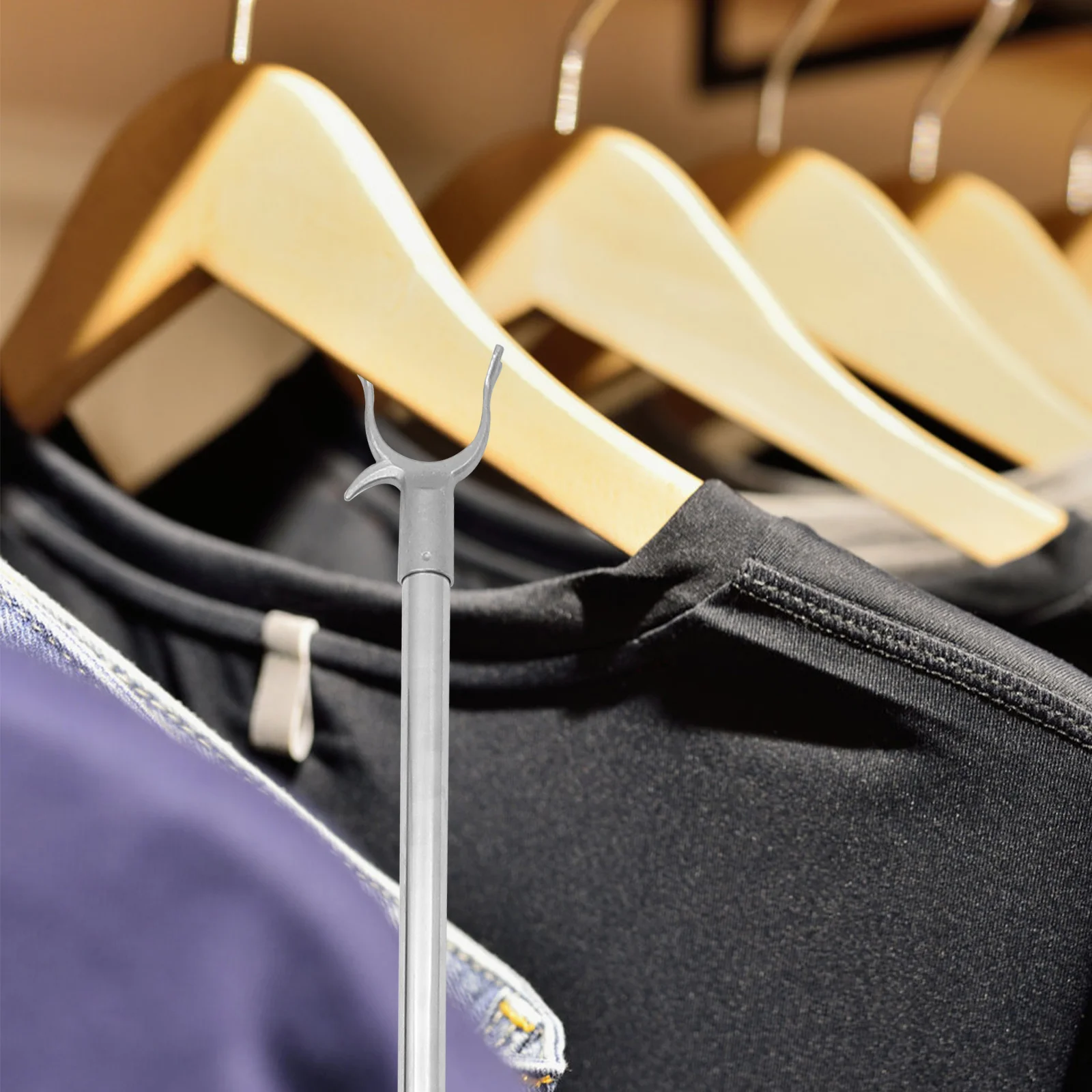 Trilho de roupas de aço inoxidável, haste de alcance, varal doméstico, varal prático, ganchos de teto
