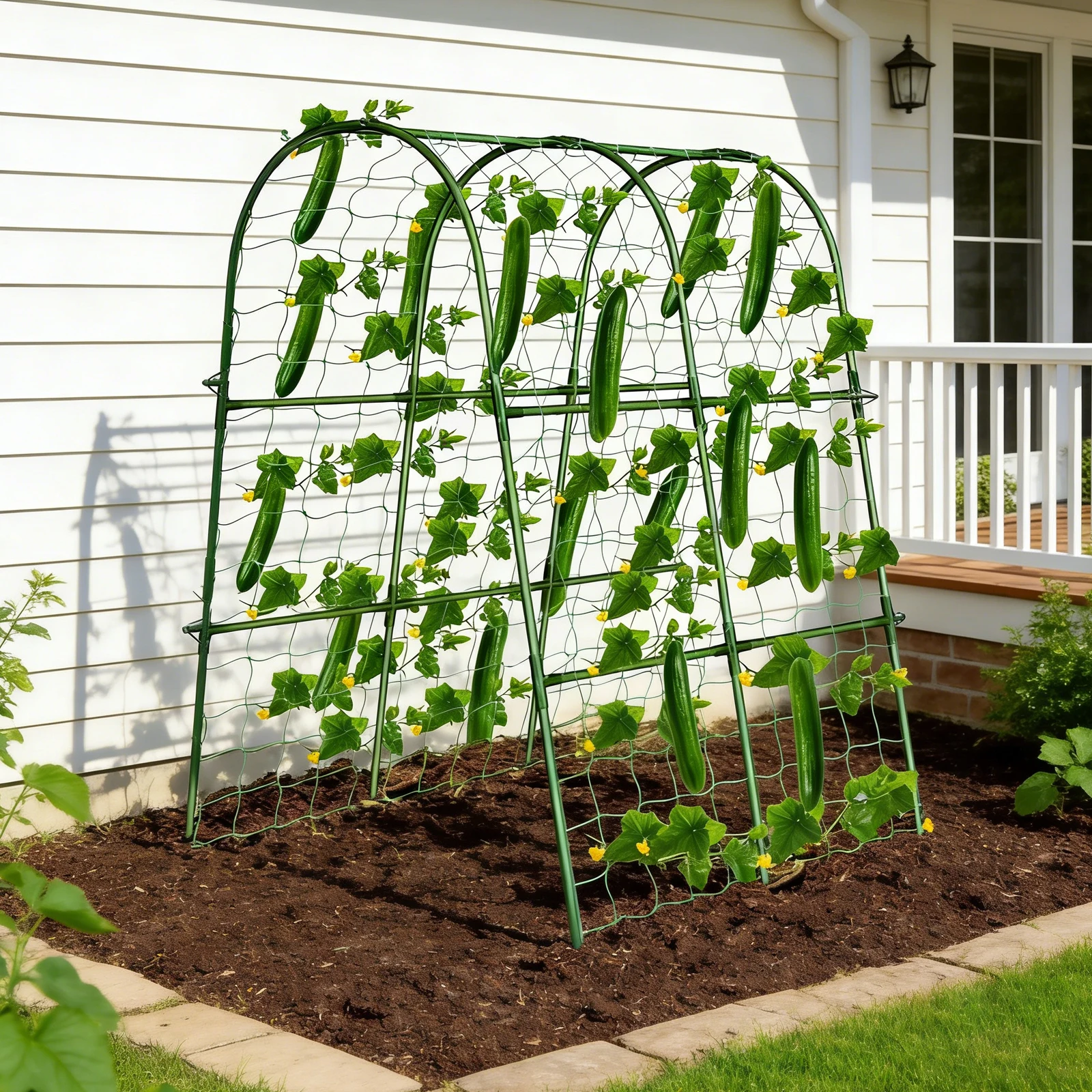 

48×48 Inch U-Shaped Garden Climbing Trellis Freestanding Plant Support Rack Green Stainless Steel & Plastic Structure Tool-Free Spring Clip Assembly Adjustable Height Weather Resistant with Rounded Edges for Cucumber Grape Tomato Pea Pumpkin Flower Vine
