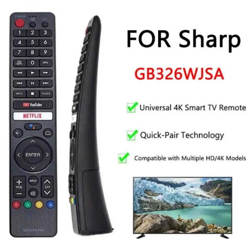 FOR Sharp Replacement Remote Control GB326WJS for LED Android Smart TV Compatible with YouTube Netflix No Voice Function
