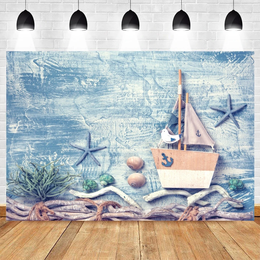 Nautical Rudder Starfish Sea Theme Backdrop Baby Birthday Portrait Photography Wooden Board Splint Sailor Cake Smash Background