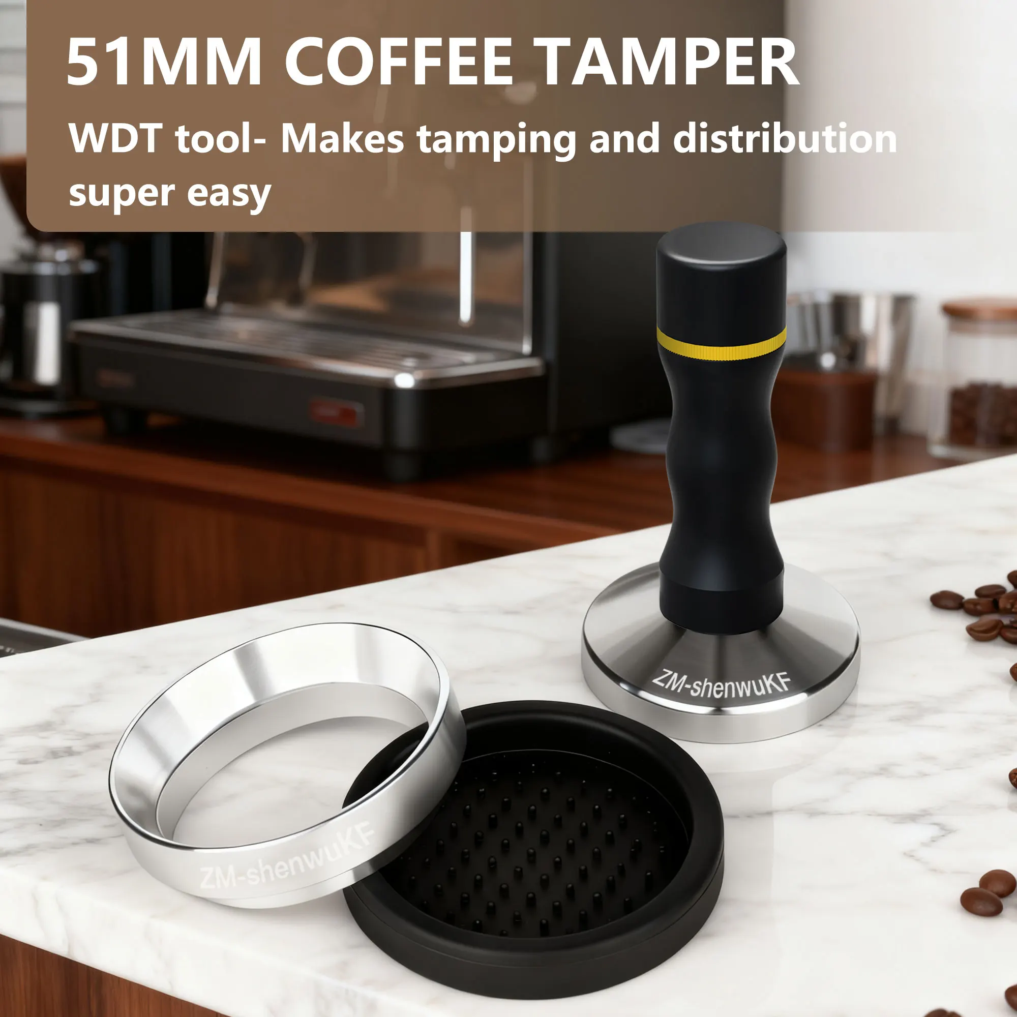 

Shenwu KF 2-in-1 Espresso Tamper and WTD Tools with Dosing Ring and Rubber Mat Espresso Accessories Kit Gift for Christmas