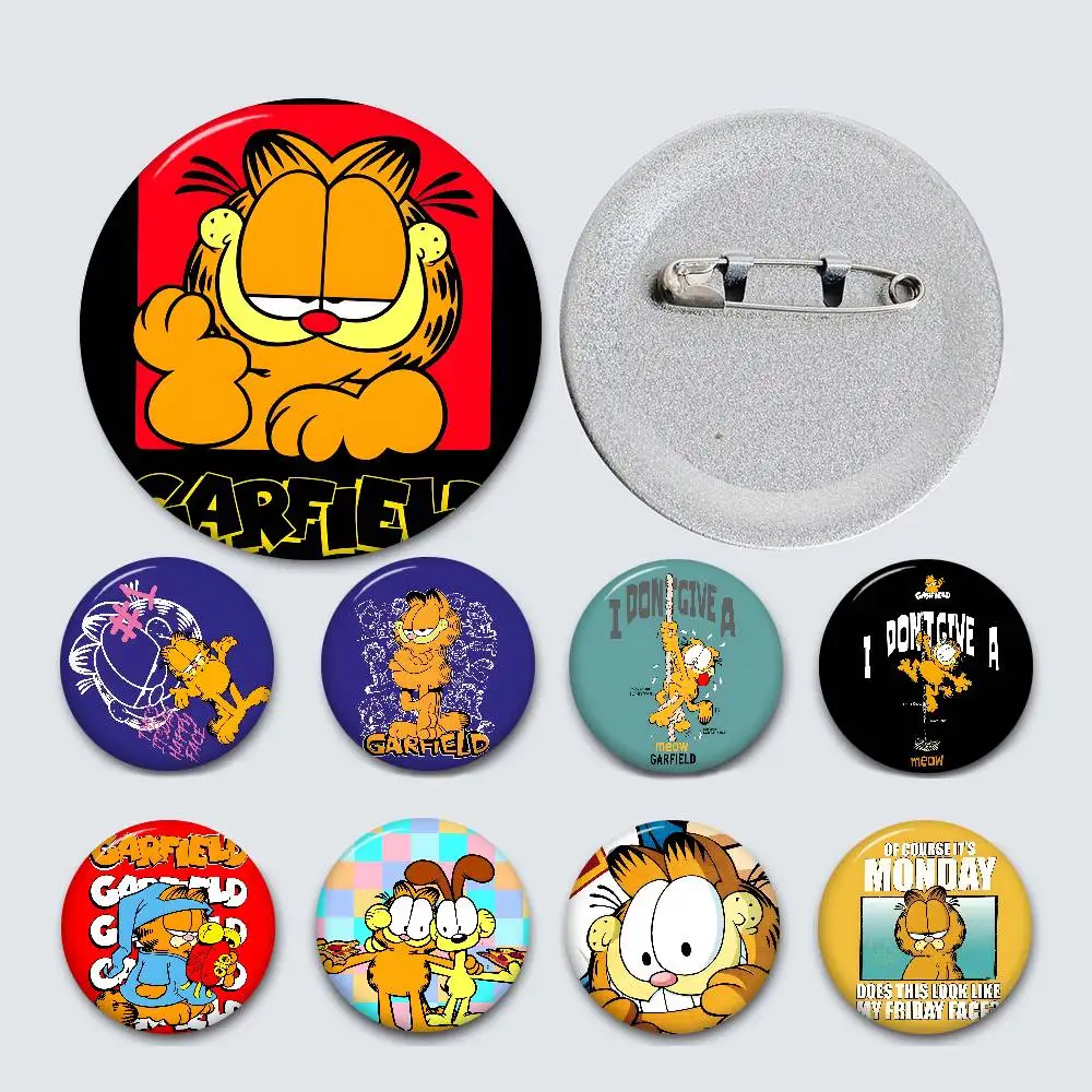 G-Garfield Lazy-Witty 58mm Cute Anime Figure Icon Badge Handmade Tinplate Brooch for Backpack Clothes Chest Ornament Gifts