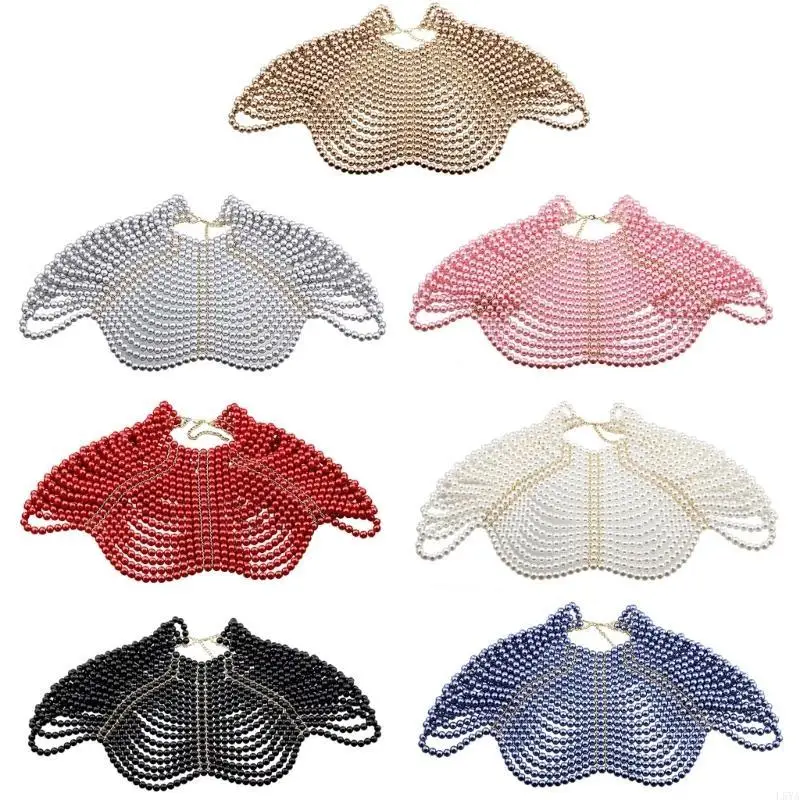 

L5YA Sophisticated Multi Layer Body Chain Pearls and Tassels Beaded Necklace Shawl Jewellery for Both Party and Daily Wear