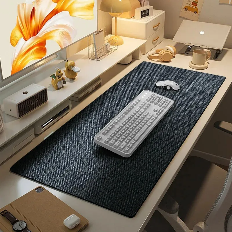 VIKAMA Dark Gray Solid Woven Texture Large Mouse Pad Minimalist Luxury Nonslip Lock Edge Gaming Student Desk Mat