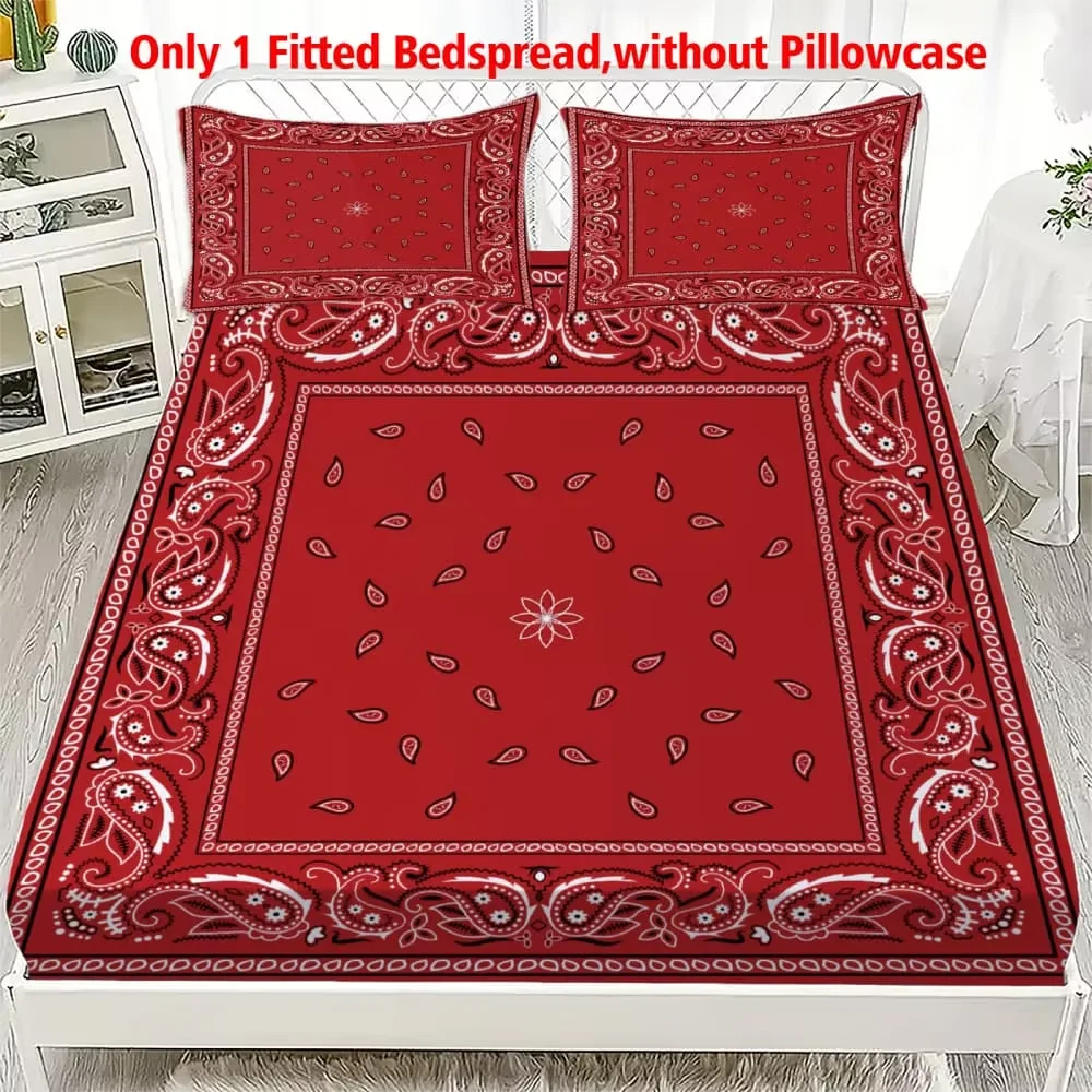 1pc Red Paisley Bandana Print Fitted Sheet Deep Pocket Elastic Mattress Cover Single Double Queen King Bedroom Decor
