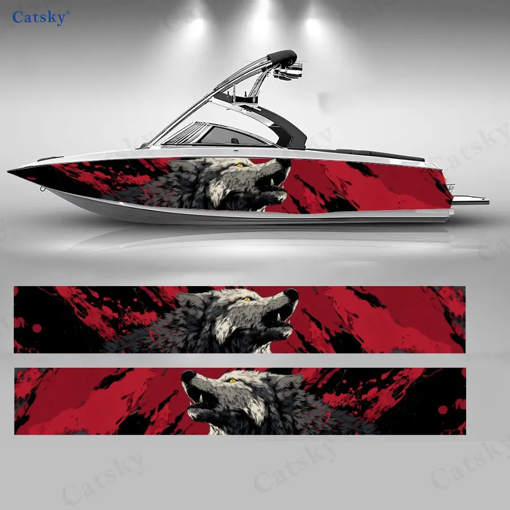 

2 шт. наклеек на лодку с изображением огненного волка, водонепроницаемые виниловые наклейки из ПВХ для рыболовных лодок, прочный и стильный дизайн
