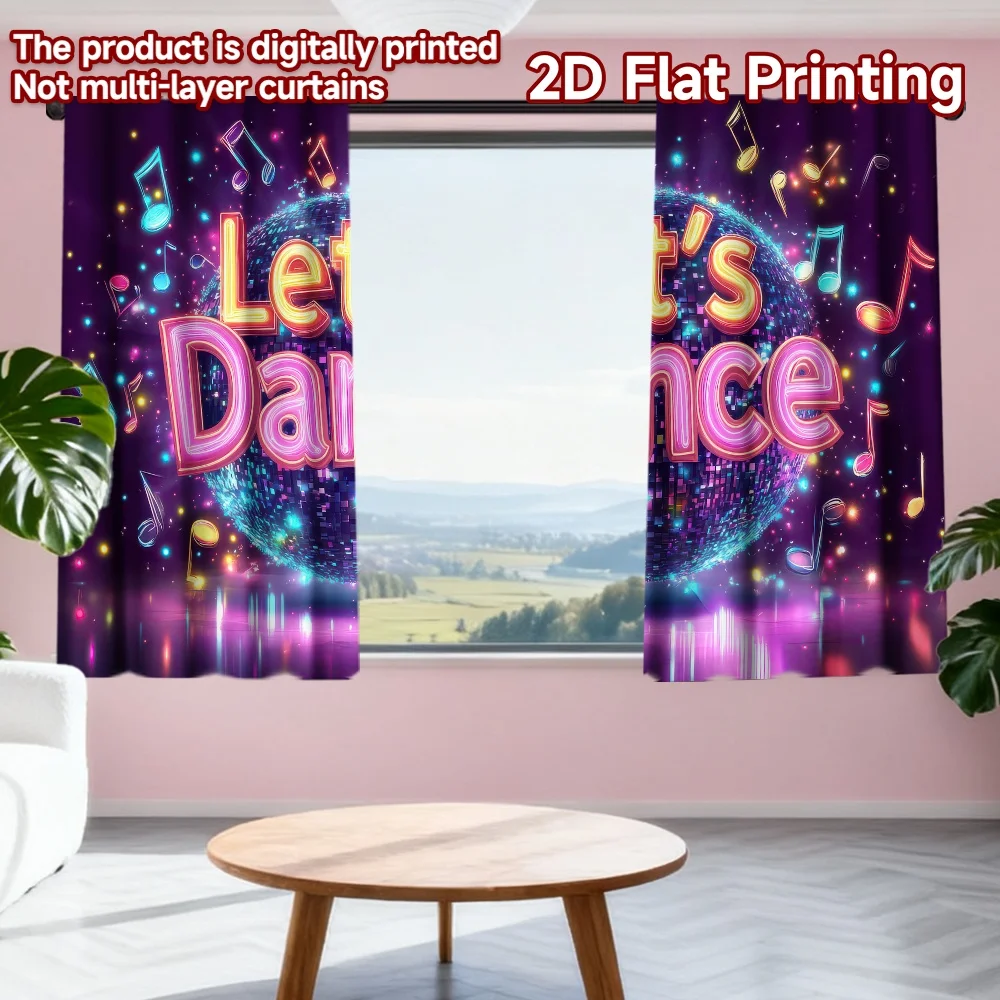 

2D flat printing 2pcs Party Window Curtains Dance Party Night Digital Printed Polyester Drapes Seasonal Party & Holiday Decor
