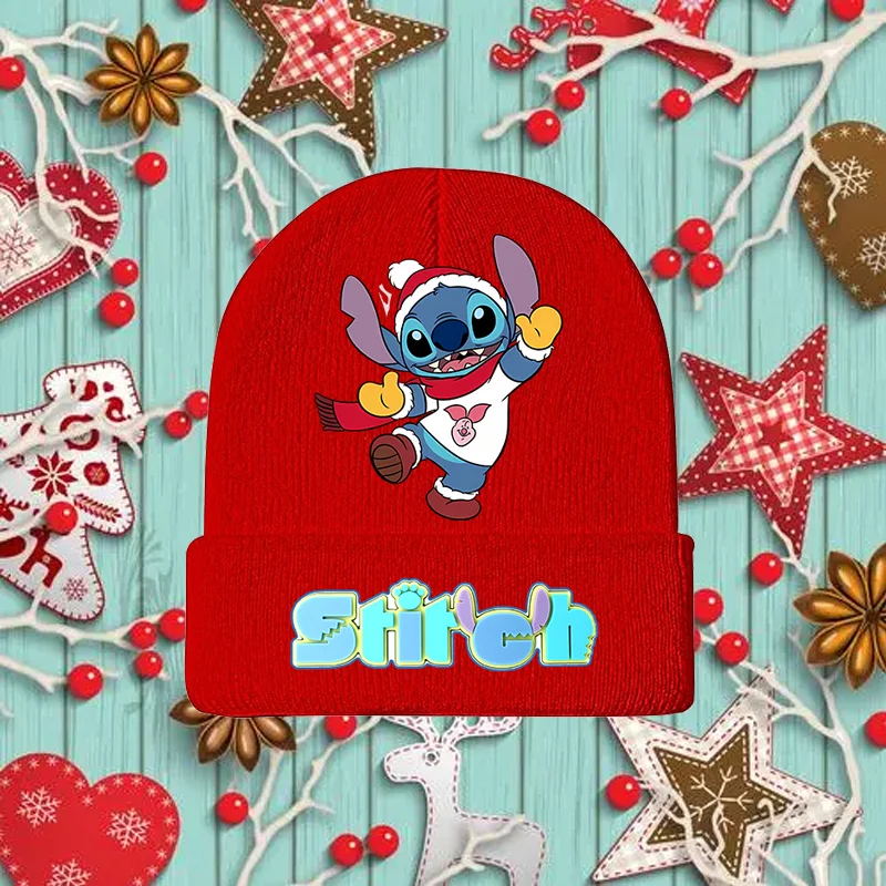 Disney Stitch Baby Knitted Hat Outdoor Riding Casual Brimless Winter Warm Beanie Letter Christmas Wool Bonnet Infant Cap Beanie