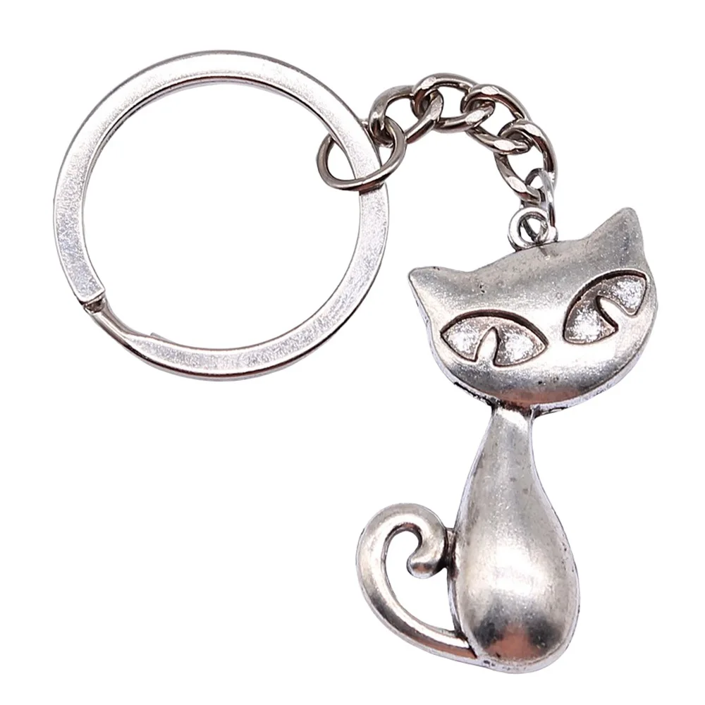 Men Keychain DIY Metal Holder Chain Vintage 2 Colors 39x32mm Big Cat Pendant Keychain Dropshipping