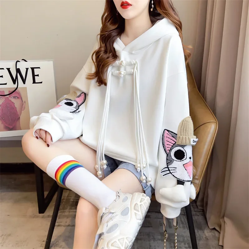 2023 new sweatshirt women\'s early spring loose plus-size design sense niche spring and autumn thin cute little versatile coat