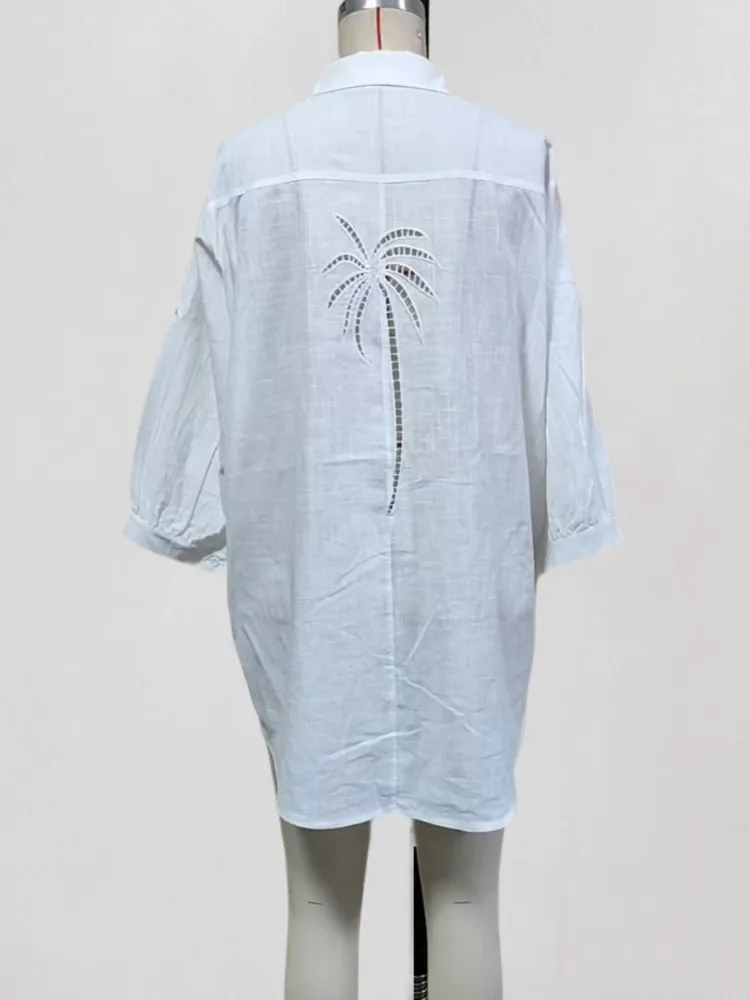 ملابس سباحة نسائية صيفية بأكمام طويلة بدلة استحمام 2026 جديدة بلون سادة لقضاء عطلات الشاطئ فساتين صغيرة للتستر #5