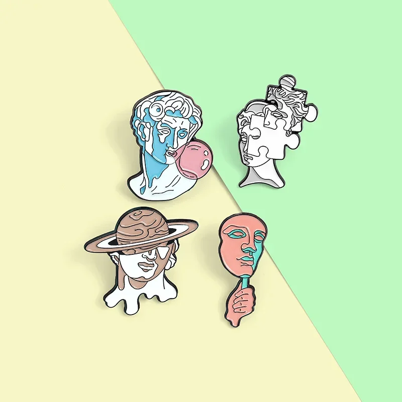 Interesting Art Sculpture Enamel Pins Split Face Hidden Face Brooches Backpack Lapel Badges Jewelry Gifts For Friends wholesale