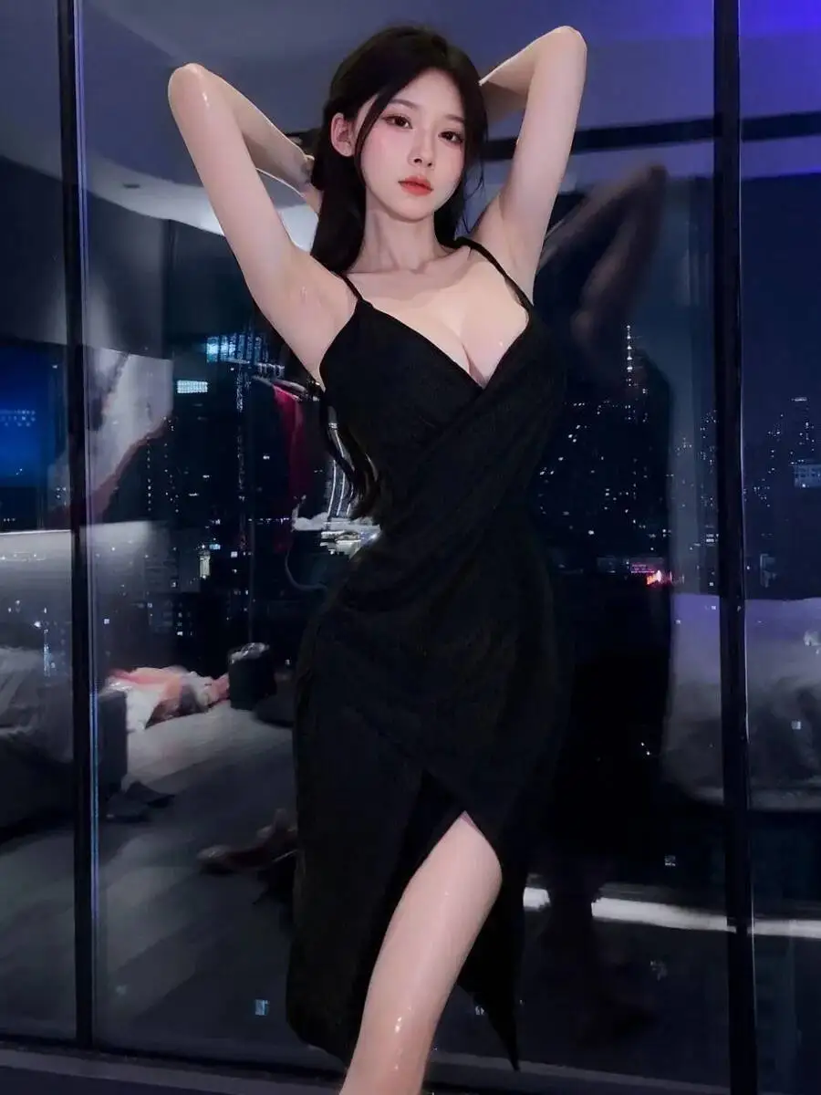 Sexy V profond paillettes fendu haut de gamme élégant couleur unie robe mince fille chaude Camisole robe charmante robe moulante pur désir BTSW