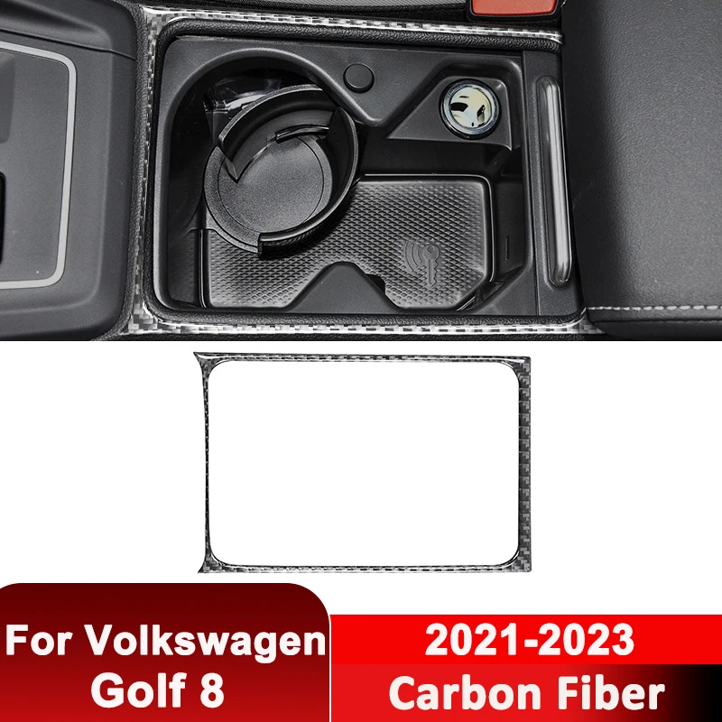 

For Volkswagen Golf 8 2021-2023 Carbon Fiber Car Water Cup Holder Panel Trim Frame Decorative Sticker Auto Interior Accessories