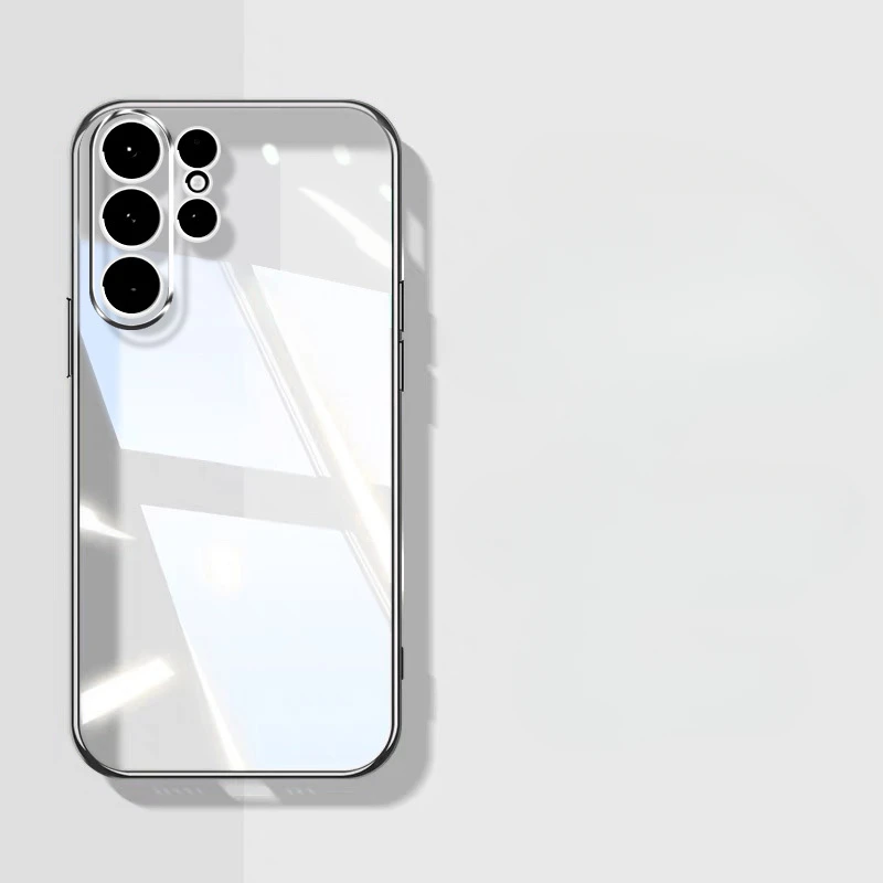 Clear Transparent Plating Silicone Case For S24 S23 S22 S21 S20 Ultra Plus FE Square Frame Soft Back Cover